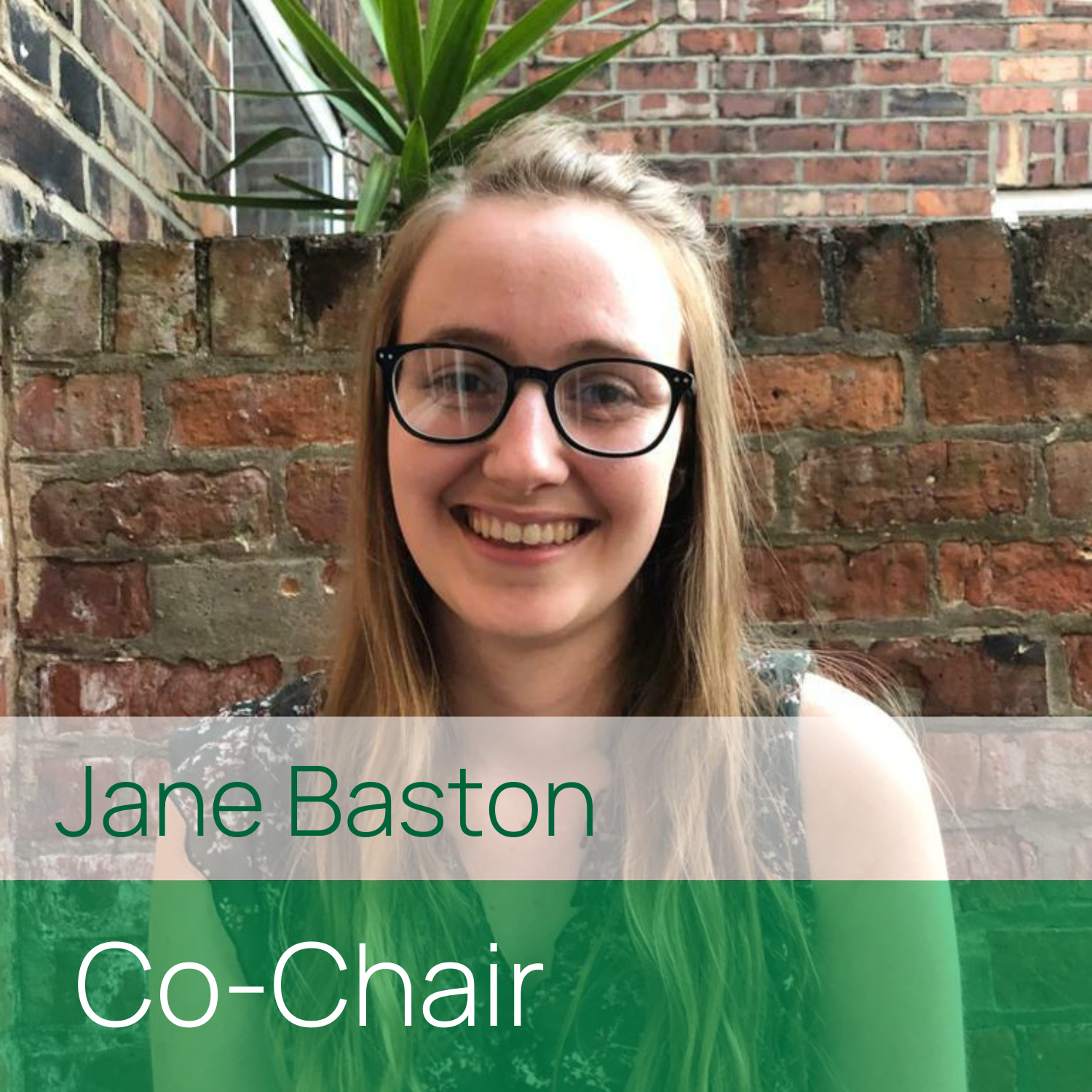 Jane Photo of Jane Baston smiling to camera. Text: Jane Baston, Ch-Chair